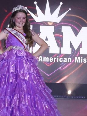 Rachel Allan Purple Layered Tulle Ball Gown with Rhinestone Waist